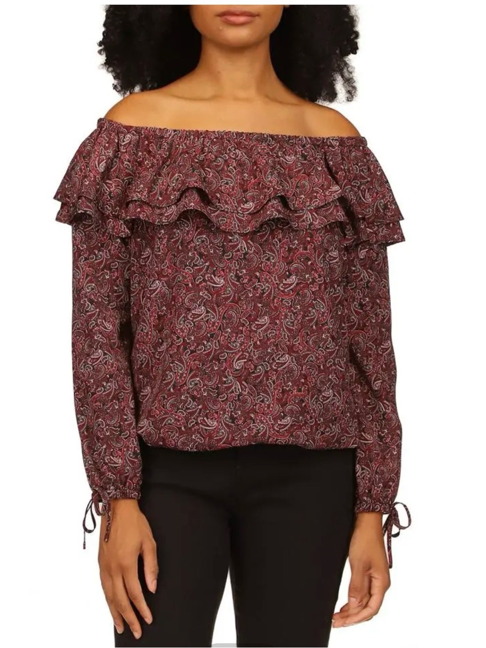 MICHAEL Michael Kors Paisley Off The Shoulder Ruffle Top Size Petite XS NWT